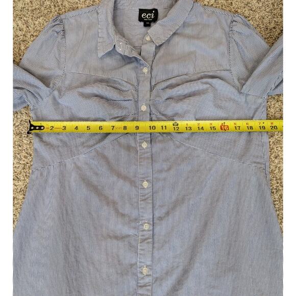 ECI Bow Cuff Railroad Stripe Cotton Shirt Dress Button Front Long Sleeves Sz 14 - Picture 10 of 11